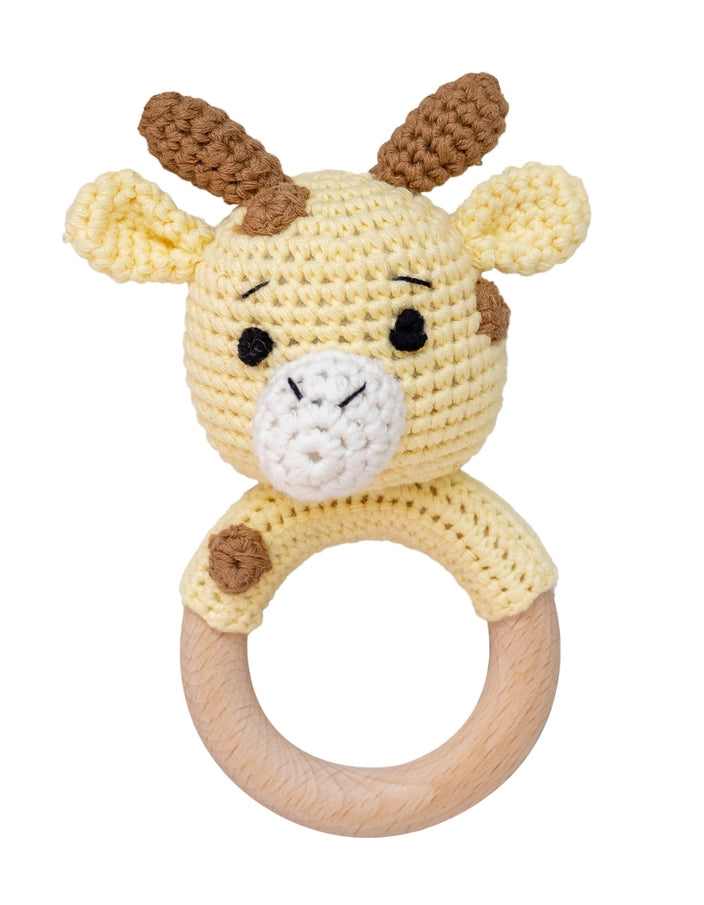 Handgehäkelte Rasseln mit Tiermotiv
